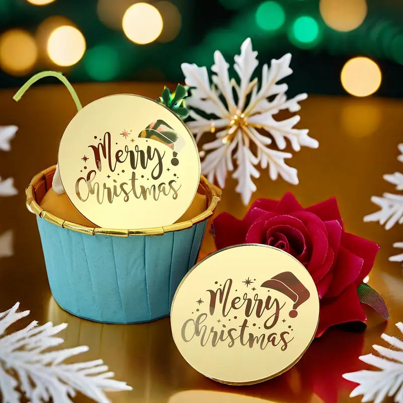 Topper Tort Medalion Acrilic Merry Christmas Craciun