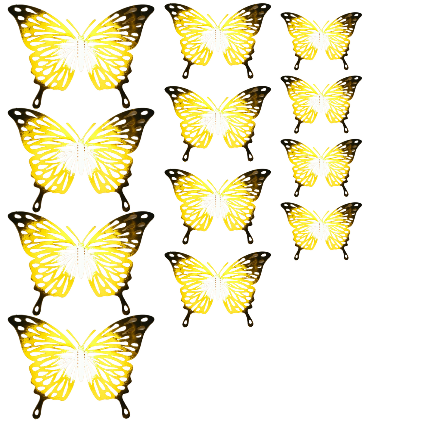 Set 12 Fluturi Topper Tort 3 Marimi Auriu