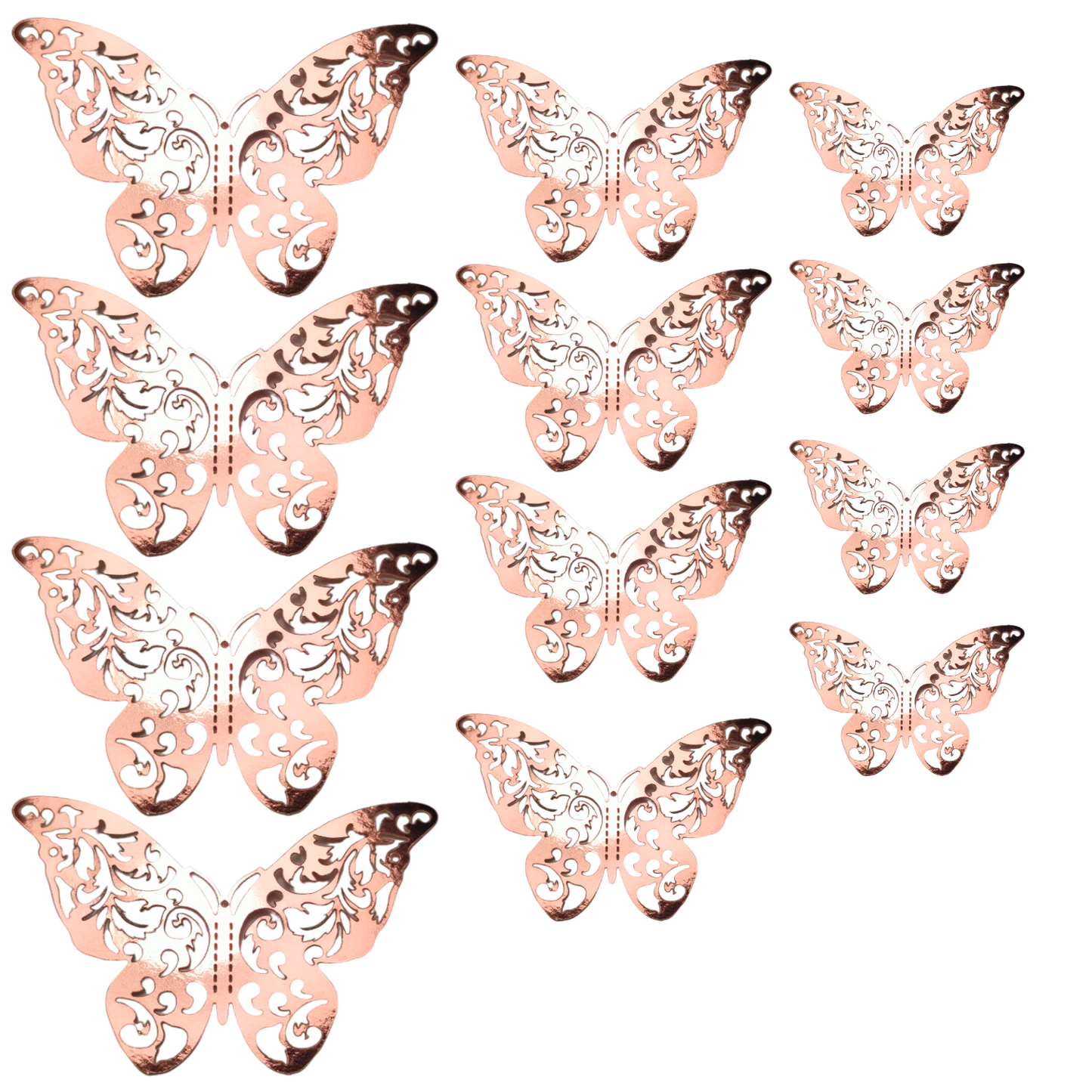 Set 12 Fluturi Topper Tort 3 Marimi Auriu Rose Gold