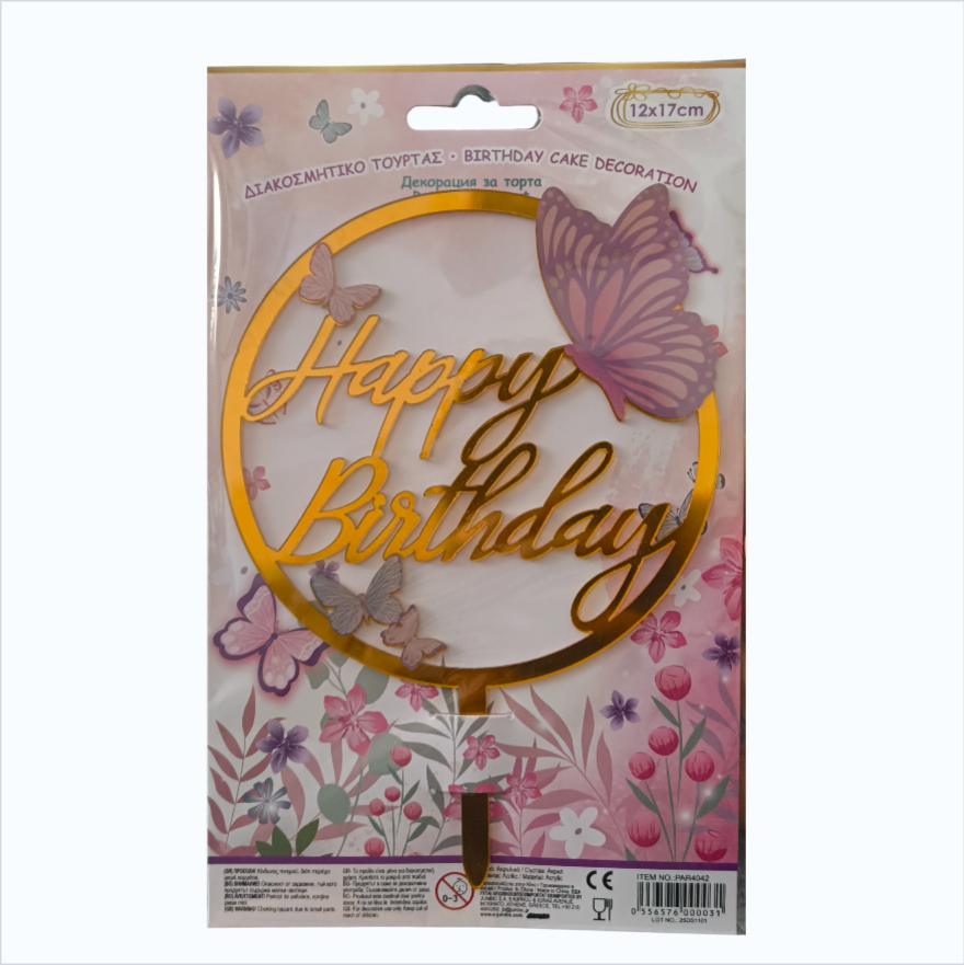 Topper Happy Birthday Fluture Acrilic