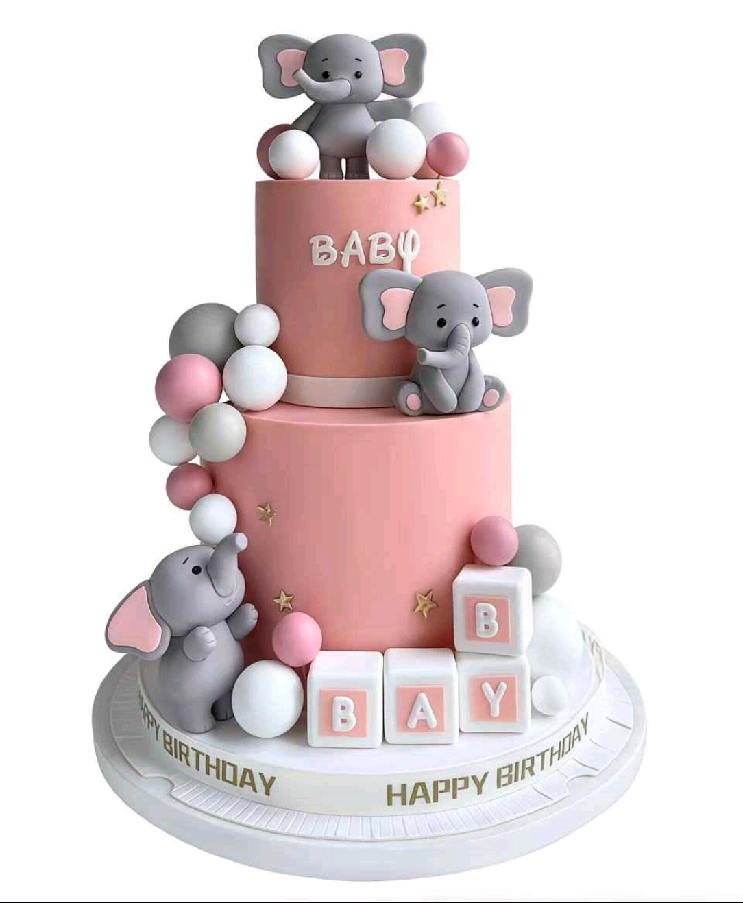 Set Complet Decor Tort Botez Baby Shower Elefant Roz