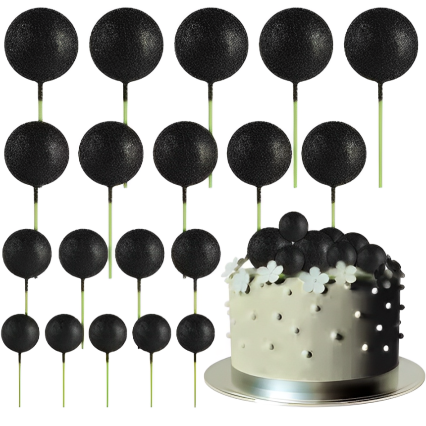 Set 20 Sfere Tort Topper Negru Sclipici