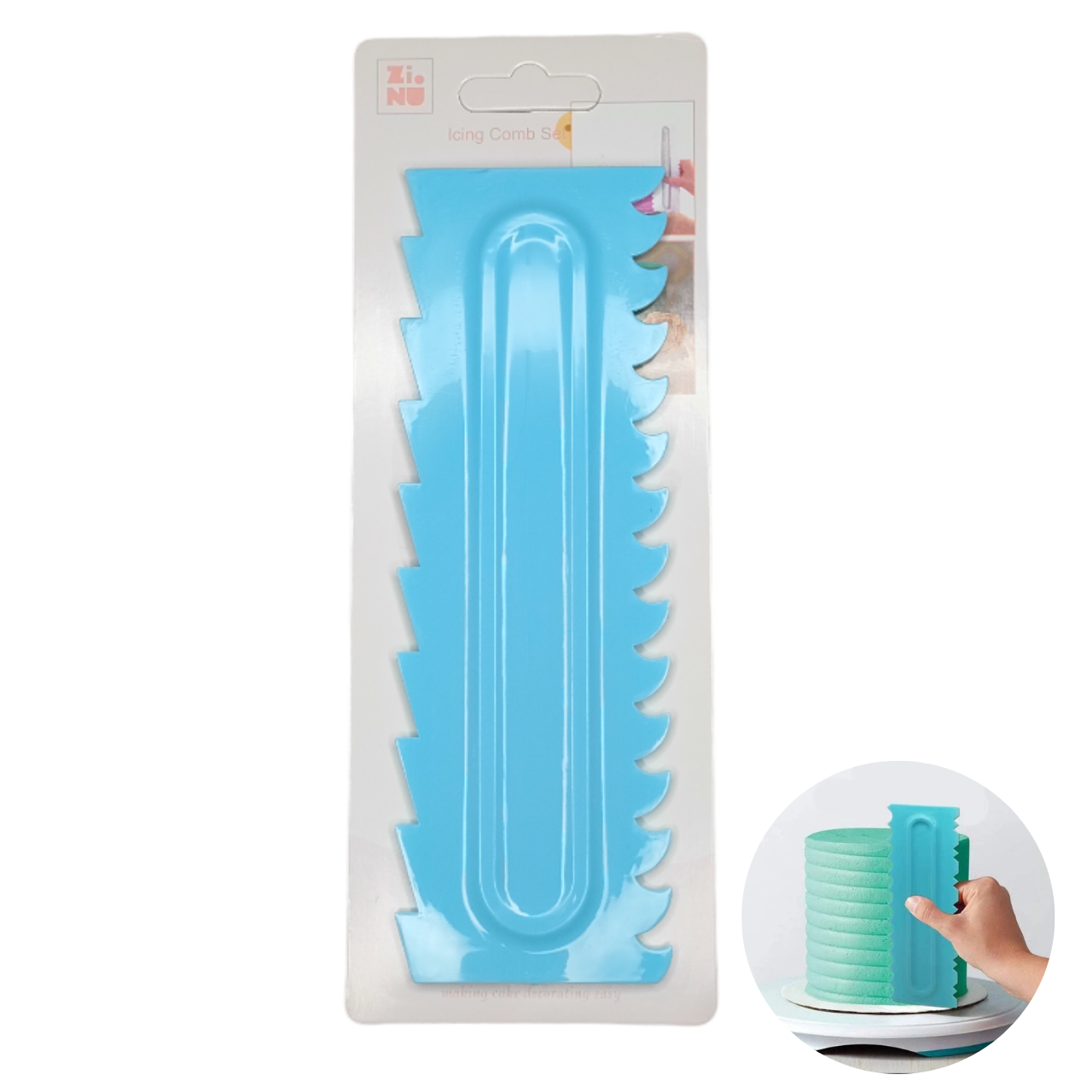 Pieptene Racleta Plastic Pentru Nivelare Tort Albastru Model 2