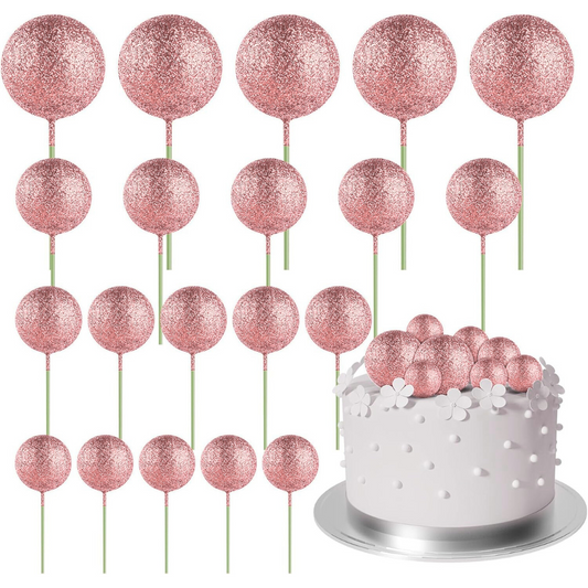 Set 20 Sfere Tort Topper Roz Sclipici