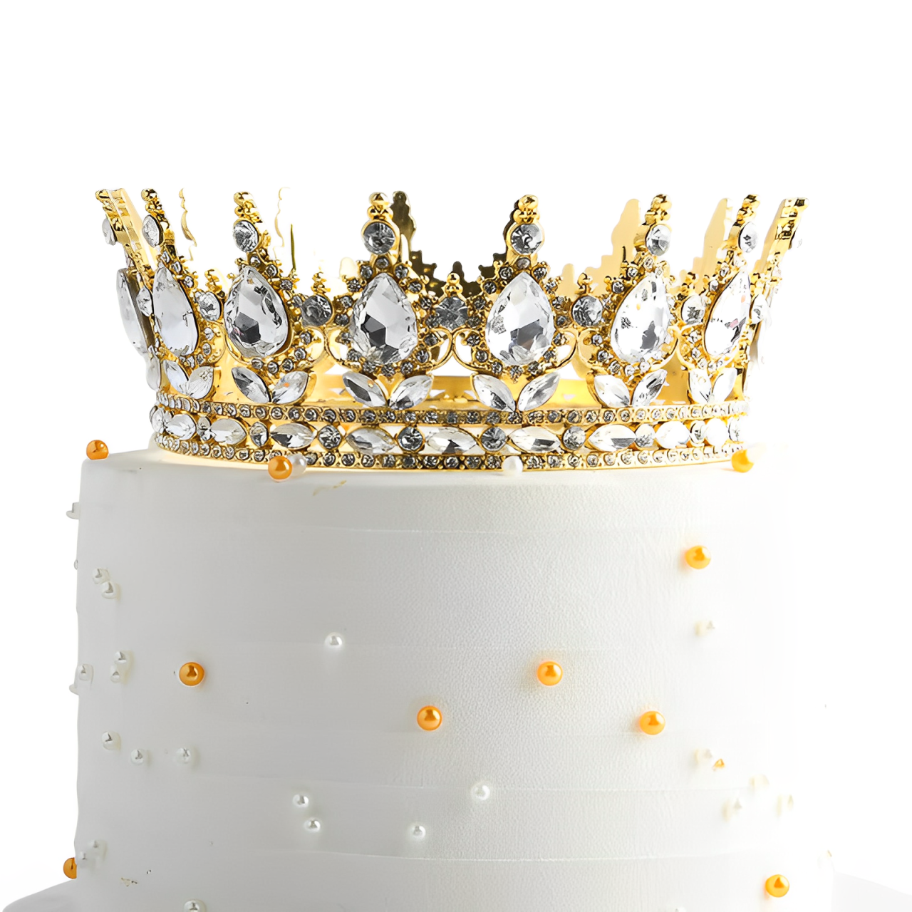Coronita topper tort auriu alb 15 cm
