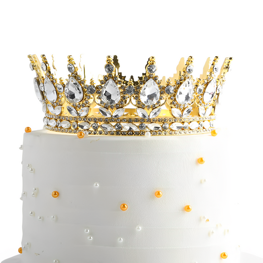 Coronita topper tort auriu alb 15 cm