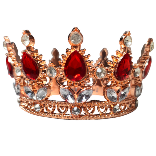 Topper Tort Coronita 10 cm cu Pietre Pretioase Rosu Rose Gold