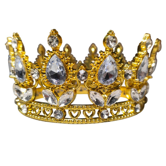 Topper Tort Coronita 10 cm cu Pietre Pretioase Diamant Auriu
