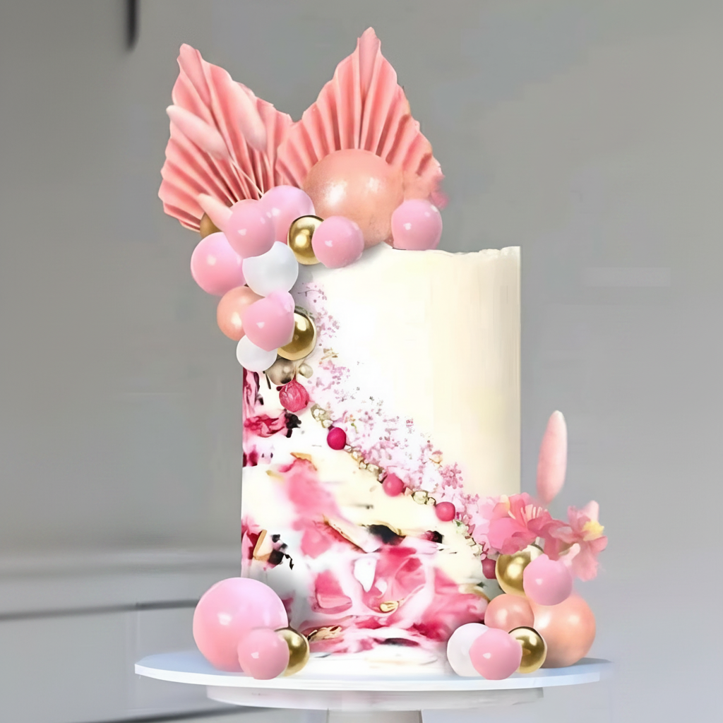 Set Complet Decor Tort Sfere Evantai Roz