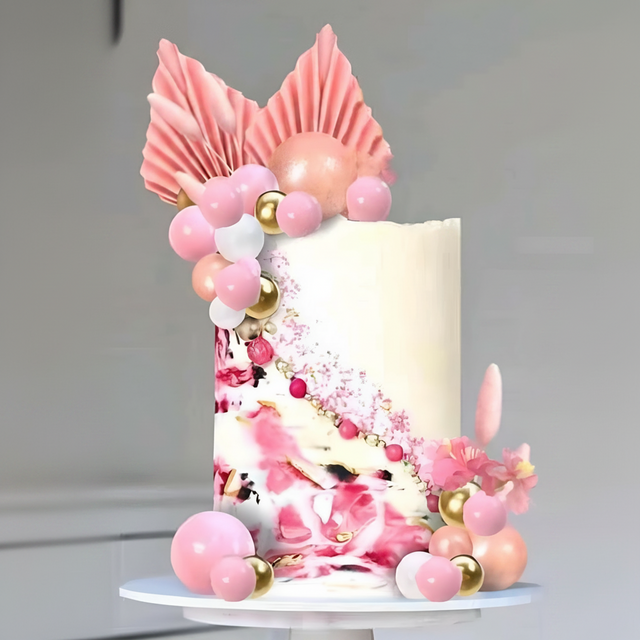 Set Complet Decor Tort Sfere Evantai Roz