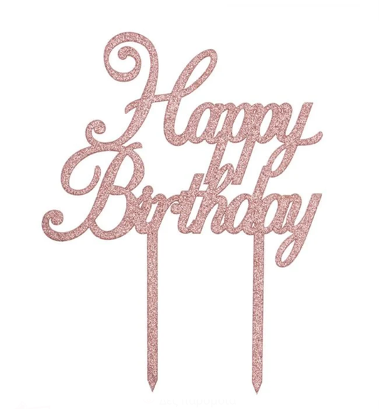Topper Acrilic Happy Birthday Roz Sclipici