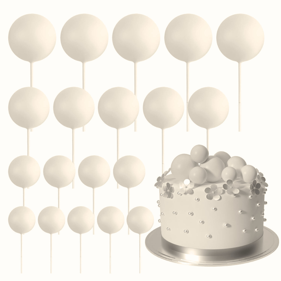 Set 20 Sfere Tort Topper Alb Crem