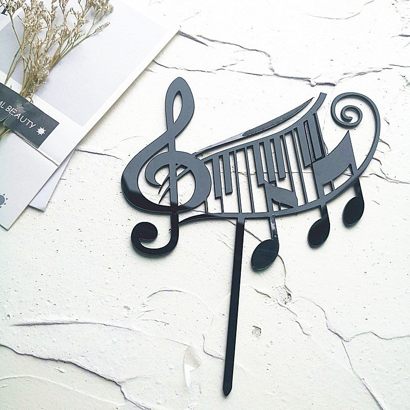 Topper Acrilic Negru Muzica Note Muzica Cheia Sol
