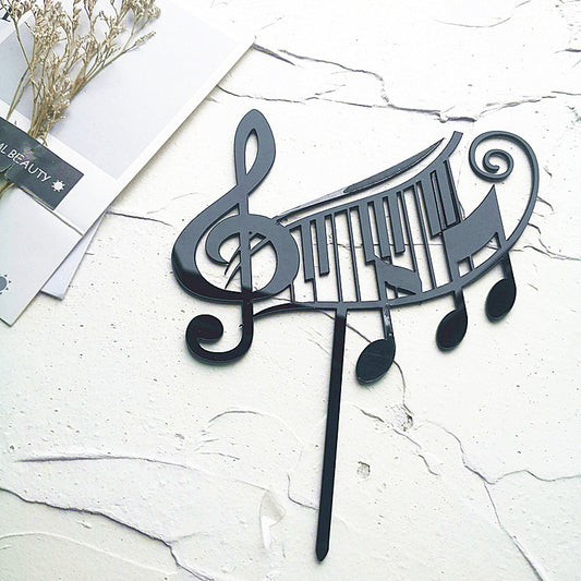 Topper Acrilic Negru Muzica Note Muzica Cheia Sol