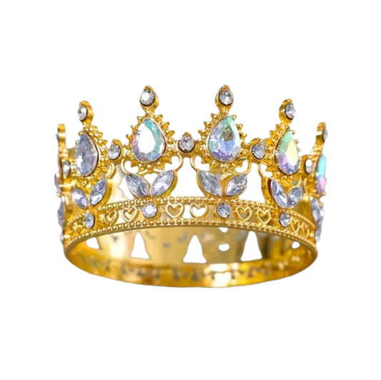 Topper Tort Coronita 10 cm cu Pietre Pretioase Auriu Diamant