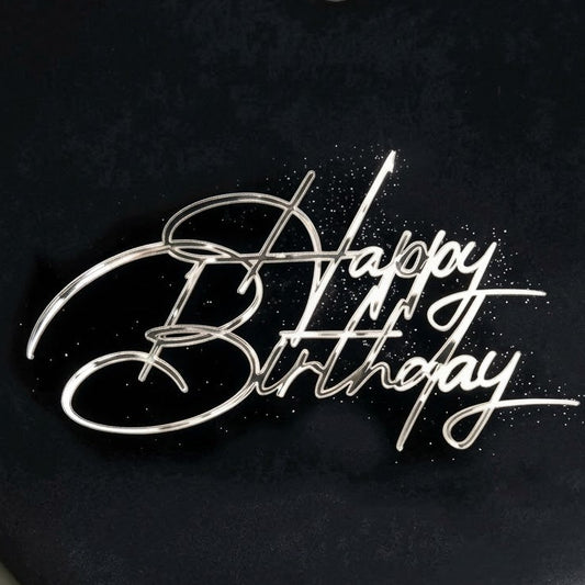 Topper Acrilic Happy Birthday Argintiu Model 19