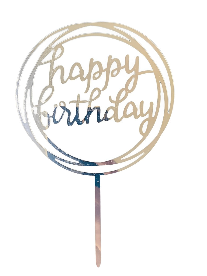 Topper Tort Acrilic Happy Birthday Argintiu Model 1