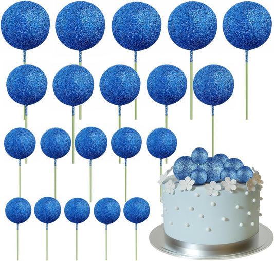 Set 20 Sfere Tort Topper Albastru Sclipici
