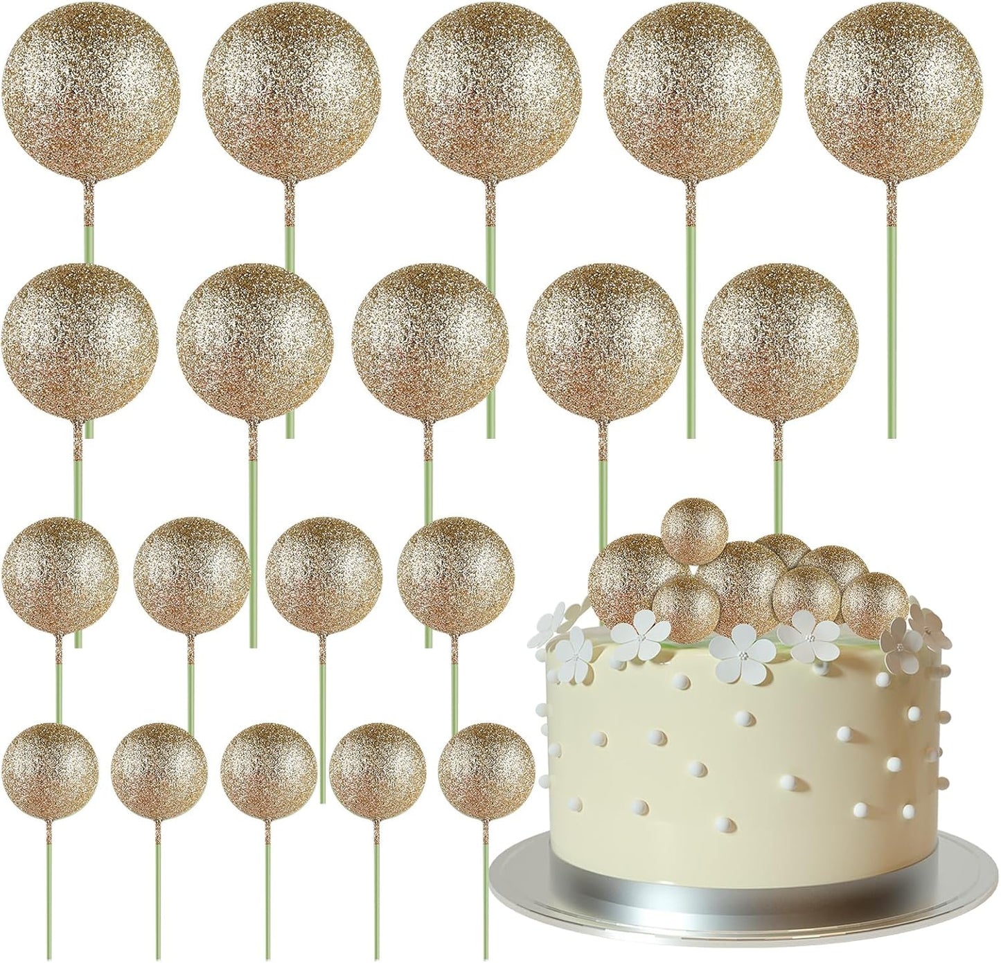 Set 20 Sfere Tort Topper Auriu Sclipici