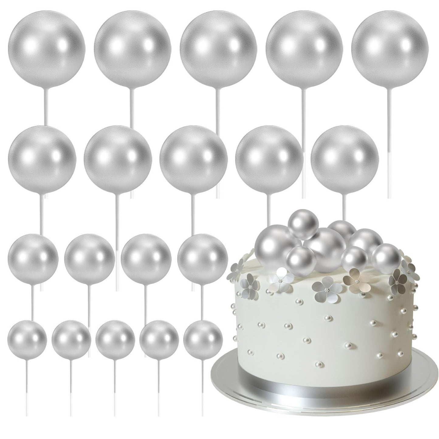 Set 20 sfere tort topper argintiu