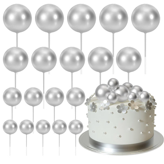 Set 20 sfere tort topper argintiu