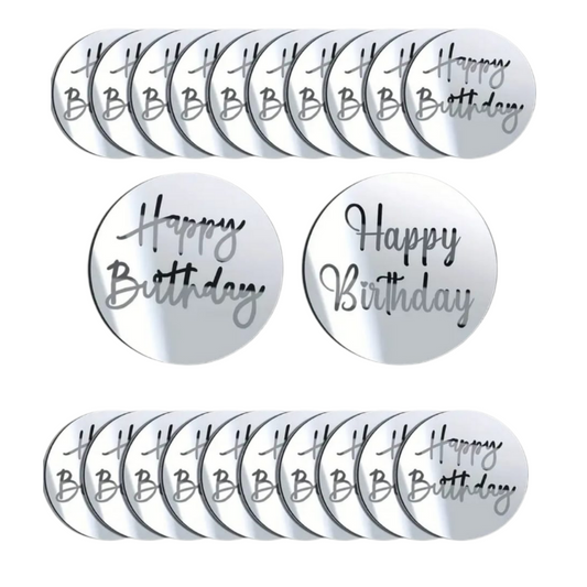 Topper Tort Acrilic Happy Birthday Argintiu Medalion